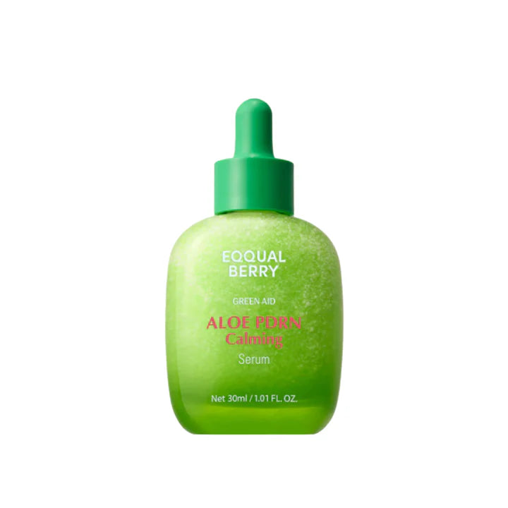 Green aloe vera serum bottle with dropper on a white background
