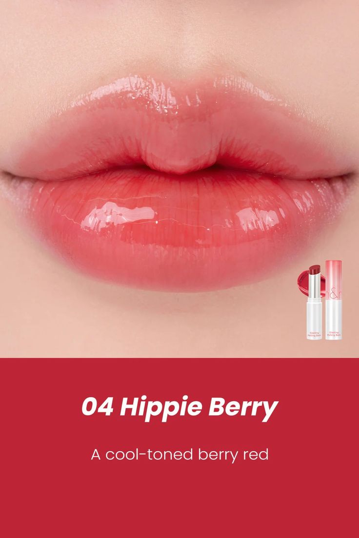 rom&nd Glasting Melting Balm in shade 04 Hippie Berry on lips. Hydrating Korean lip balm with glossy berry tint for a natural, dewy lip look. Bestselling K-beauty lip product available at Sejou Lebanon.