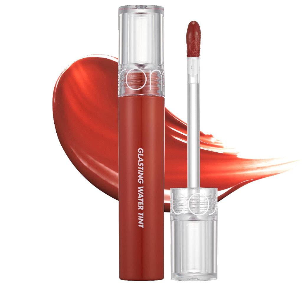 rom&nd Glasting Water Tint in shade Brick River product image. High-shine Korean lip tint with a deep brick-red glossy finish. Bestselling K-beauty lip stain available at Sejou