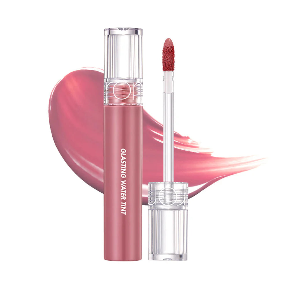 rom&nd Glasting Water Tint in shade Mauve Moon product shot. Hydrating Korean lip tint with a soft mauve tone and glassy shine. Popular K-beauty lip product available at Sejou